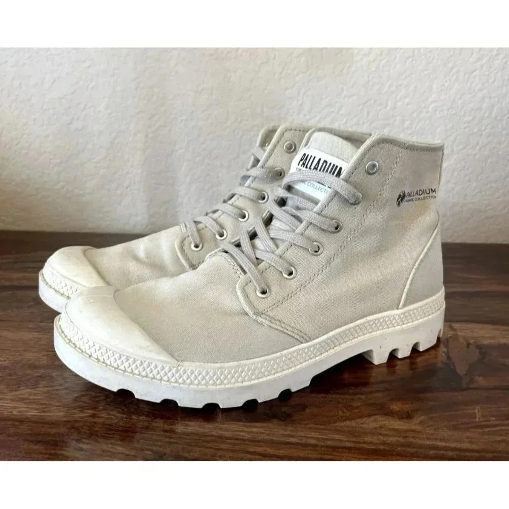 Palladium Pampa Organic Hi Canvas Boots lace up Unisex Mens 7 Womens 8.5 EUC Tan